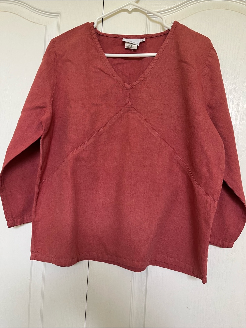 Hot Cotton V-Neck Long Sleeve Tunic - Brick Red